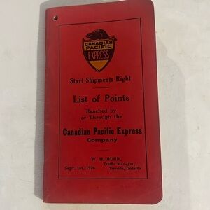 Vintage 1926 Canadian Pacific Express "List of Points" Shipping Pamphlet